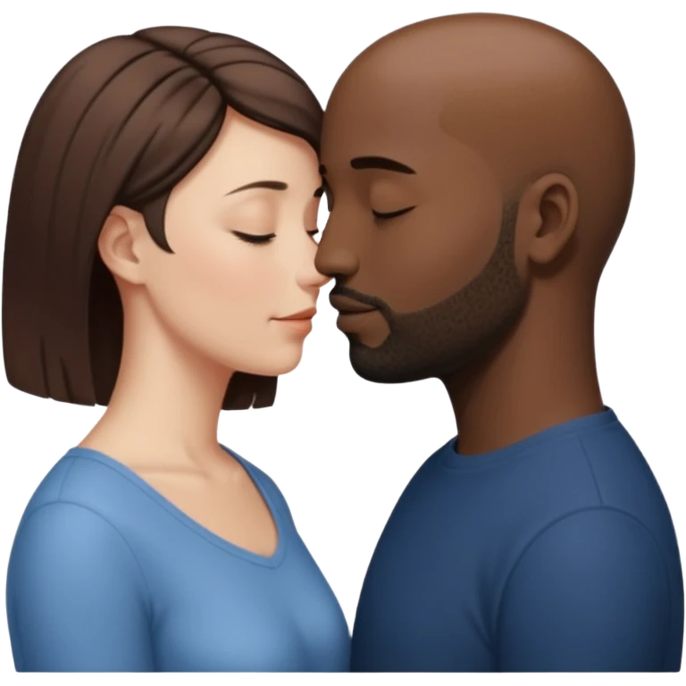 a white woman with short brown hair and a black man with no hair and a beard are facing one each other and their forehead are touching. They close their eyes and their are in love. The space between their nose is a bit larger emoji