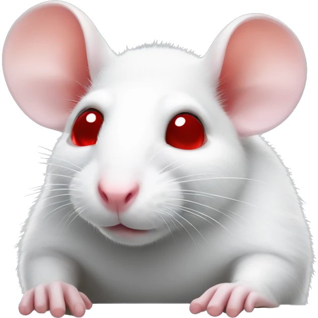 White rat with red eyes laying on hand emoji
