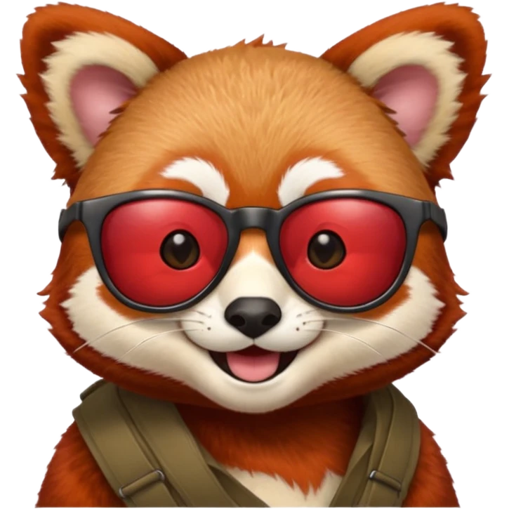 Make a logo of a red panda but instead of ginger fur, its fur is crimson red, and only the face, give the red panda shades and make it smile emoji