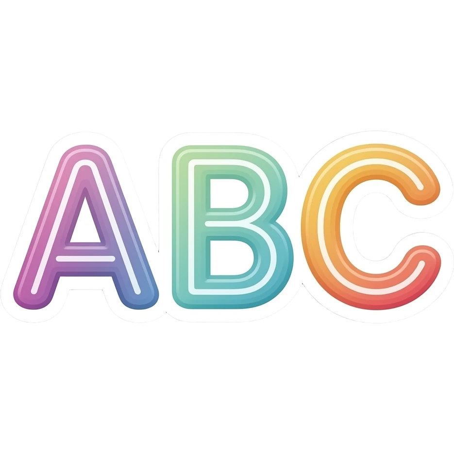 cute minimalistic colourful letters ABC sticker, elegant thin strokes, pastel tones, clean vector design, no background, modern aesthetic, 8k emoji