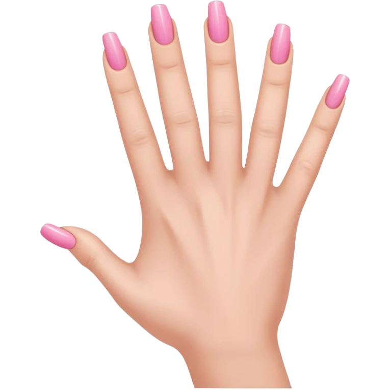  pink  close-up of a human hand with exactly five fingers, beautifully manicured nails, glossy pink nail polish, elegant nail shape, soft lighting, realistic style, isolated on transparent background" emoji