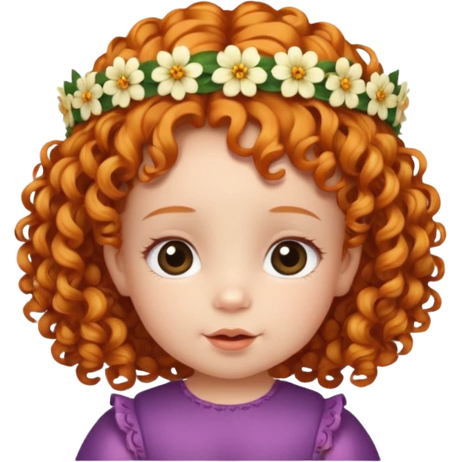baby with flower tiara ginger curly hair emoji