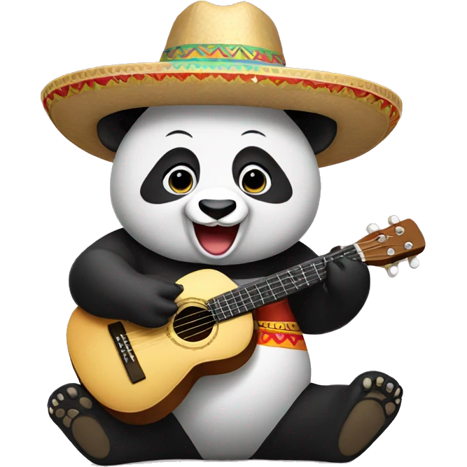 happy panda wearing sombrero playing ukulele emoji