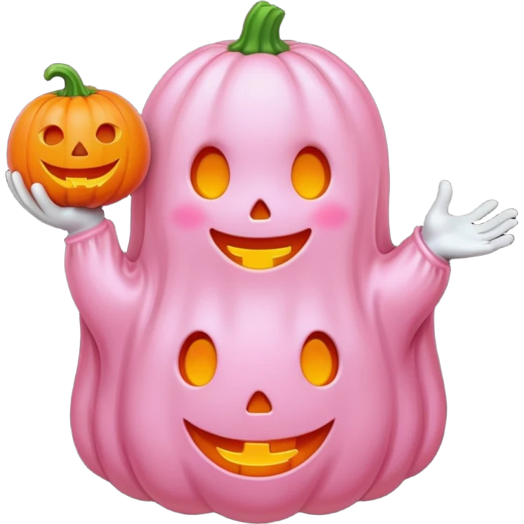 pastel pink ghost with orange pumpkin kawaii style emoji