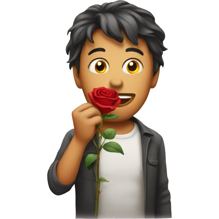 Emoji face holding a rose in its mouth emoji