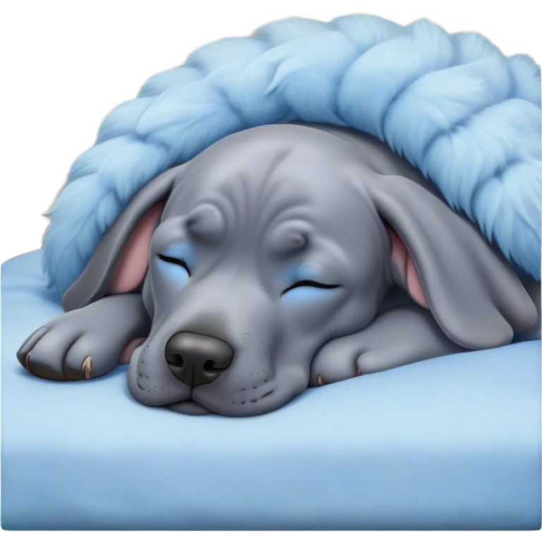 Meme-Worthy Cute Sleeping Blue Great Dane Portrait Emoji, Head resting peacefully with a contented smile, showcasing a delightfully massive build and a luxuriously soft blue Fur, eyes shut in a serene nap, Simplified yet hilariously adorable features, highly detailed, glowing with a soft, drowsy light, high shine, relaxed and utterly lovable, stylized with an air of playful laziness, bright and heartwarming, soft glowing outline, capturing the essence of a comically sleepy guardian, so meme-worthy it feels like it could instantly become the next viral sensation of adorable slumber! emoji