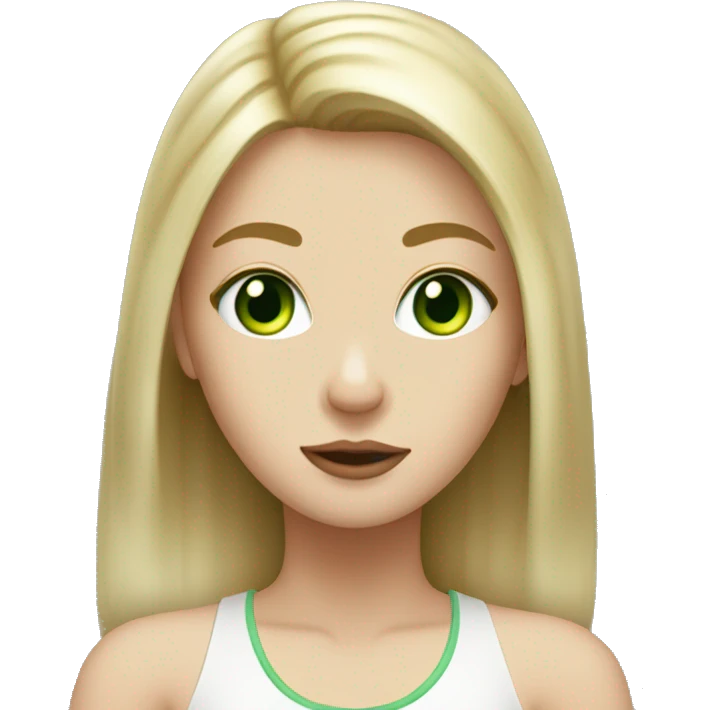 Dirty blond hair girl with green eyes and a white lab emoji