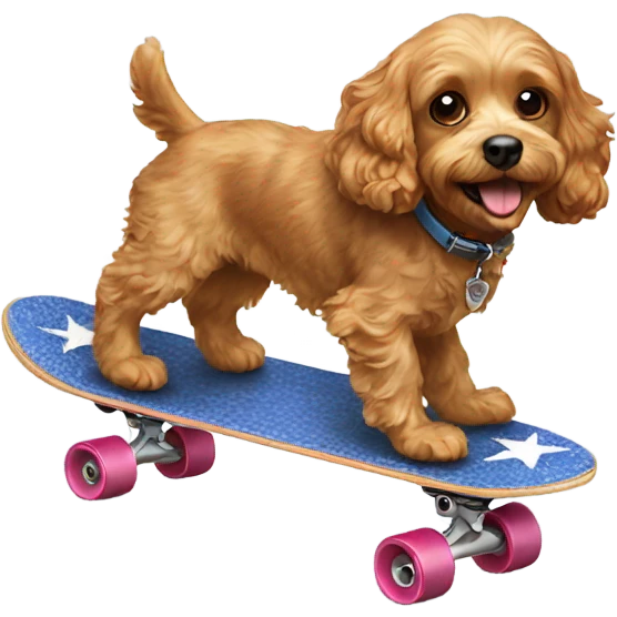 Cavapoo dog riding a skateboard emoji
