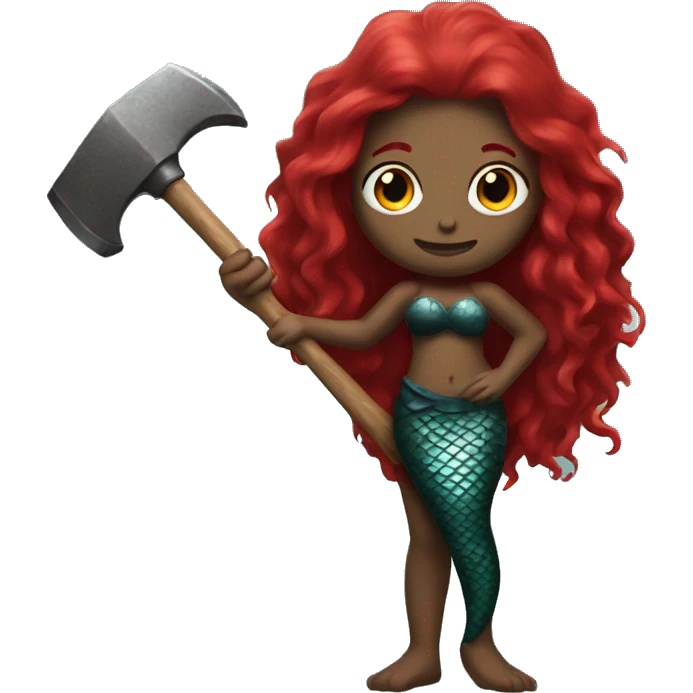 black mermaid with red hair holding hammer emoji