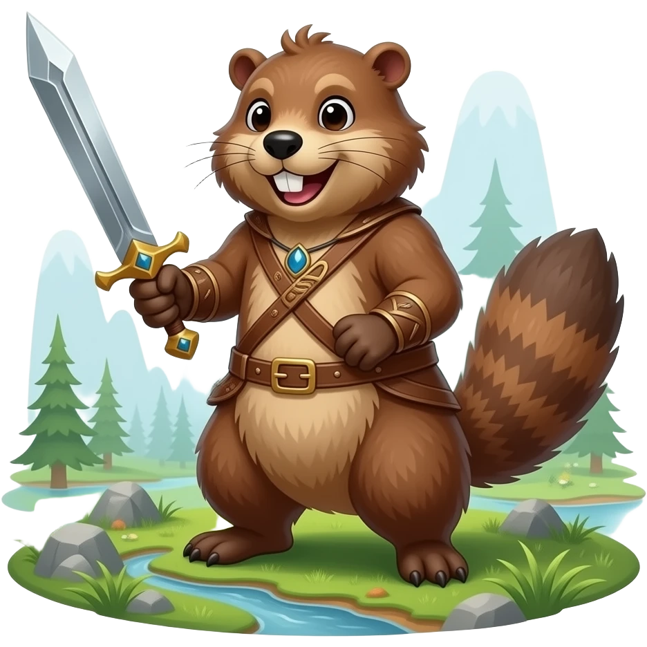 бобр в мире фентази поднимает меч emoji