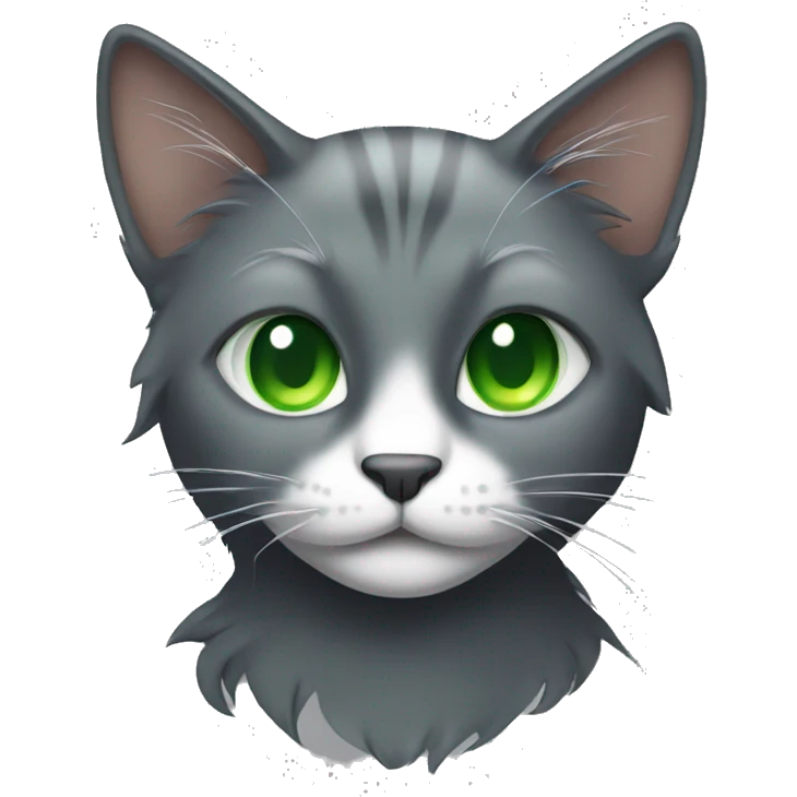 A cat with long dark grey hair and green eyes emoji