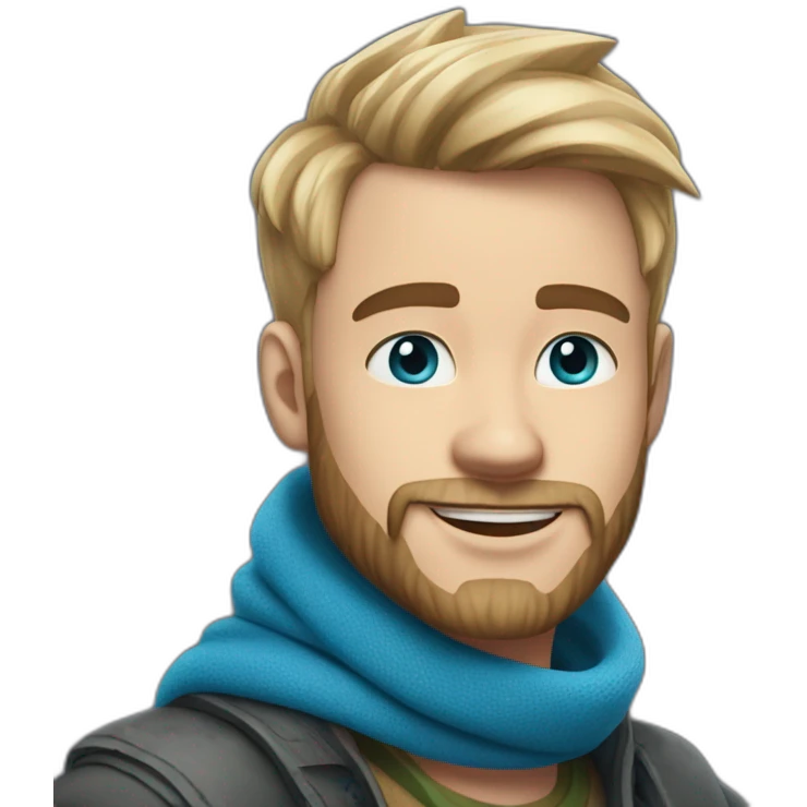 blond-guy-with-taper-fade,-straight-tiktok-guy-front-and-top-of-hair-and-dark-blonde-beard-and-blue-eyes-and-big-nose-and-scarf-on-the-middle-of-forehead emoji