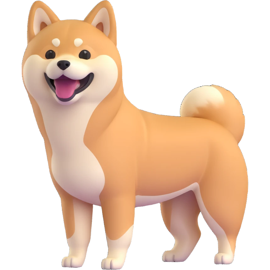 shiba inu standing, laughing emoji