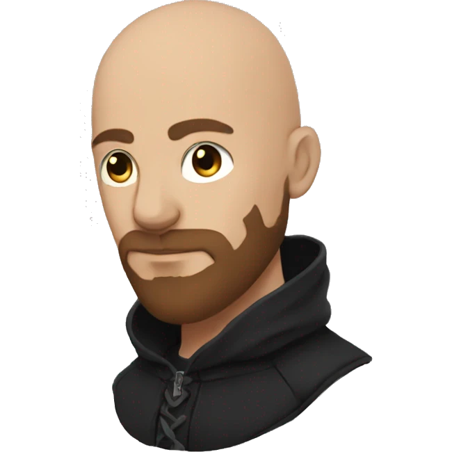 bald human rogue with brown beard and black hood in love emoji