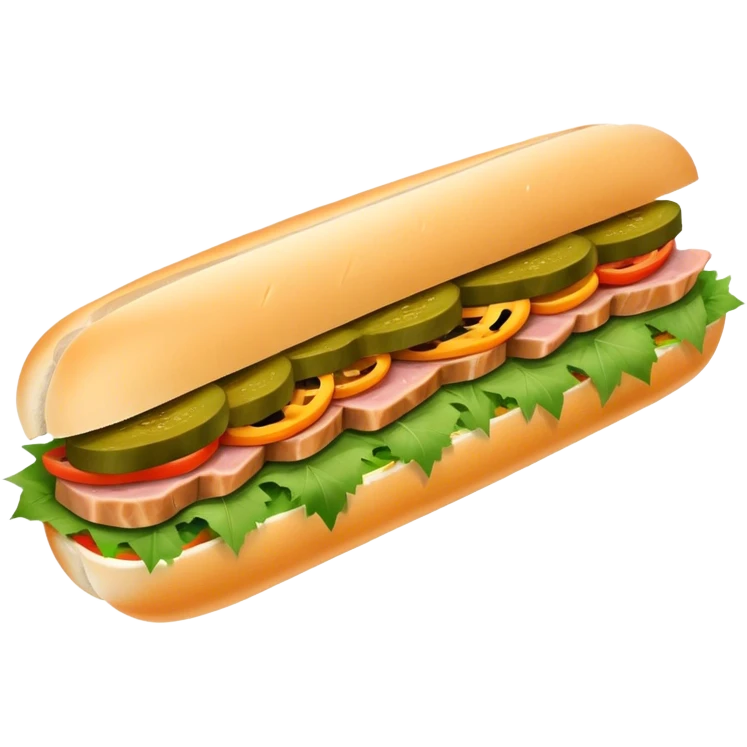 Cinematic Realistic B√°nh m√¨ Sandwich Dish Emoji, showcasing a crusty baguette filled with savory meats, pickles, and fresh herbs rendered with dynamic detail and appetizing lighting. emoji