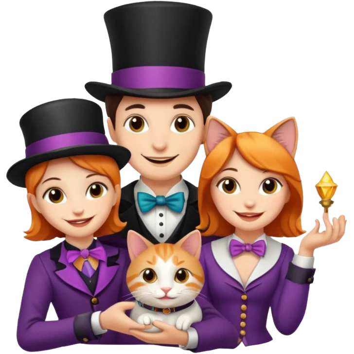 magician couple and their pet cat emoji