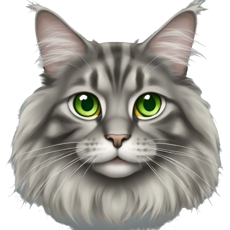 Grey tigered Maine coon cat with green eyes emoji