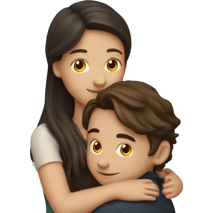 Brunette girl and boy hugging  emoji