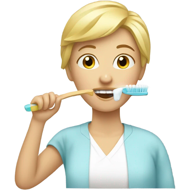 blonde short cut brushing teeth emoji