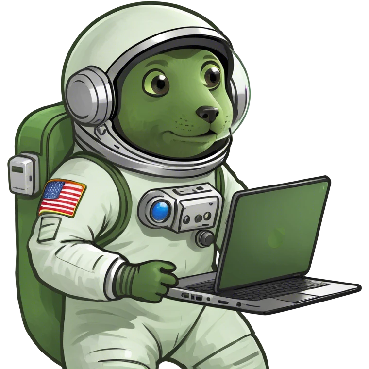 astronaut scientist with a rocket and a computer, on moon emoji
