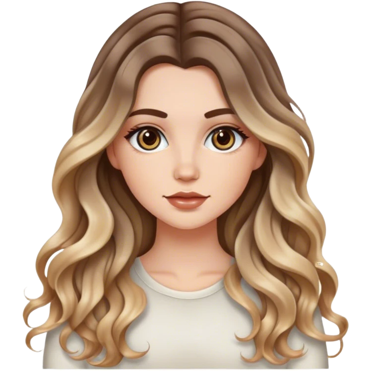 Chica blanca, cabello largo con ondas y balayage, crafter  emoji