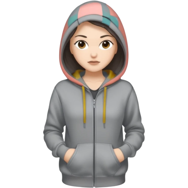 Sasha Gray in gray hoodie full height emoji