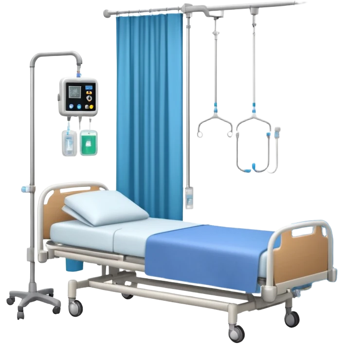 A clean patient room with hospital bed, curtain divider, and IV stand.
 emoji