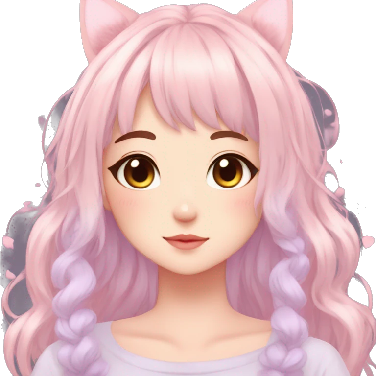 Gorgeous pastel anime girl with blushing face and hair garnitures and pretty hair and cat ears aesthetic trending style emoji