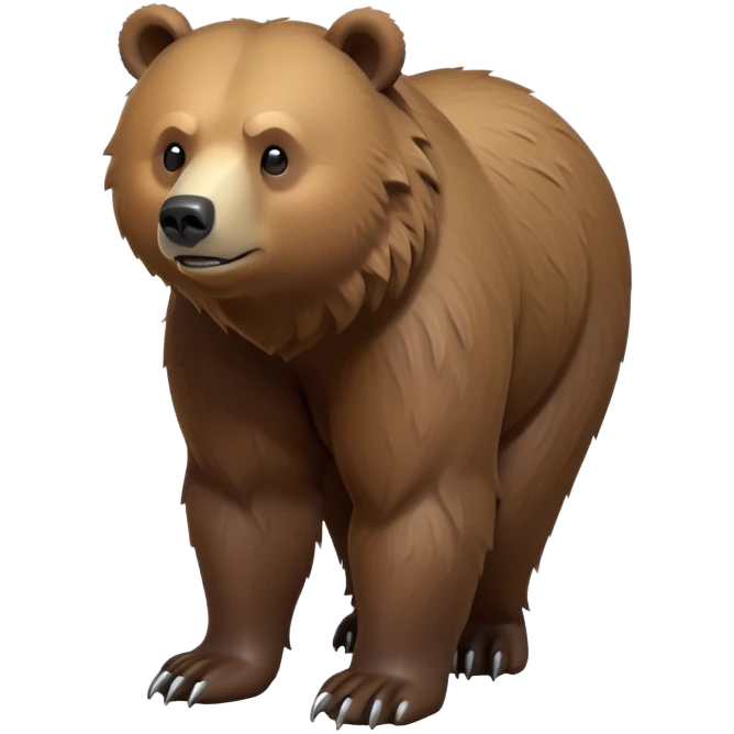cinematic-[grizzly bear]-realistic-full-body-standing on all fours-emoji,-tail-tucked-close,-head-tilted-dramatically,-thick-[brown]-fur,-simplified-yet-realistic-focused-features,-highly-detailed,-glowing-with-an-almost-sarcastic-glow emoji