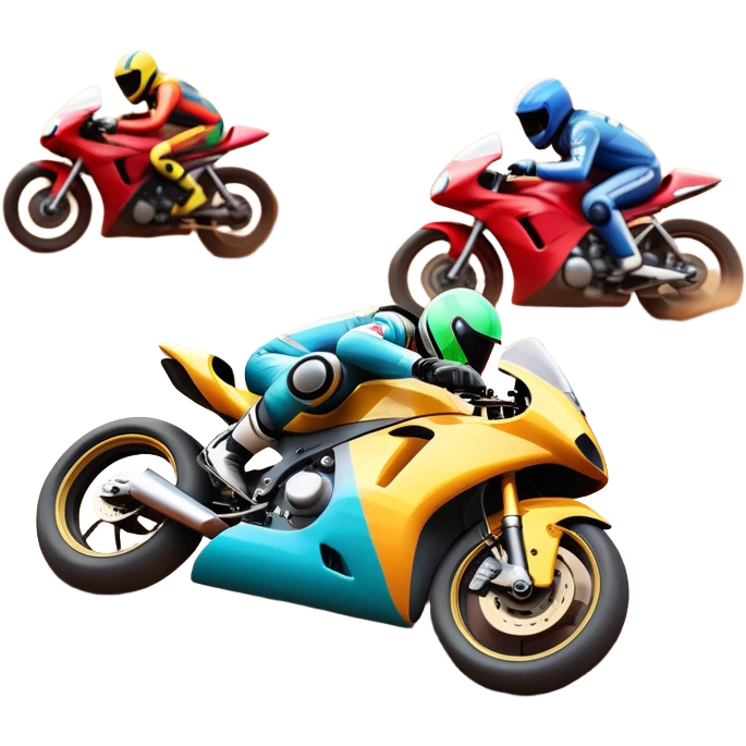 A sleek racing car and motorcycle speeding on a track, leaving a trail of dust behind. The scene captures the thrill of high-speed competition, with blurred motion and vibrant colors, highlighting the dynamic energy of motorsport. emoji
