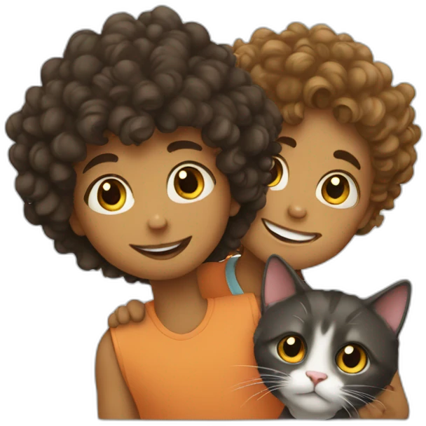 cat sitting with a boy with curly hair emoji