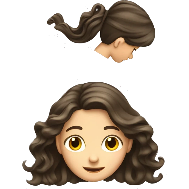 Brunette 6th grade girl with long wavy hair doing hair flip emoji