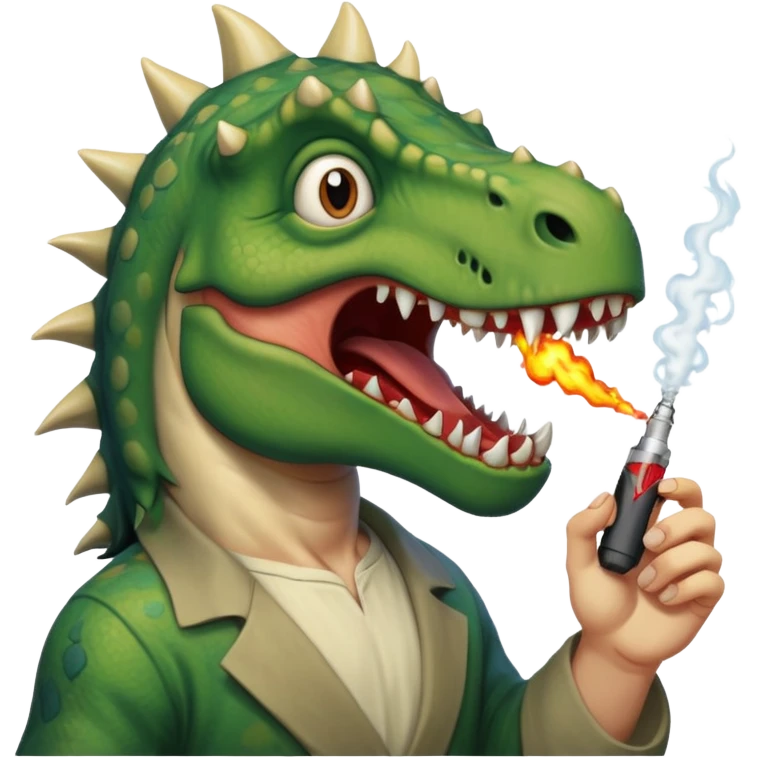 jesus has rabies and is also a dinosaur hitting a vape emoji