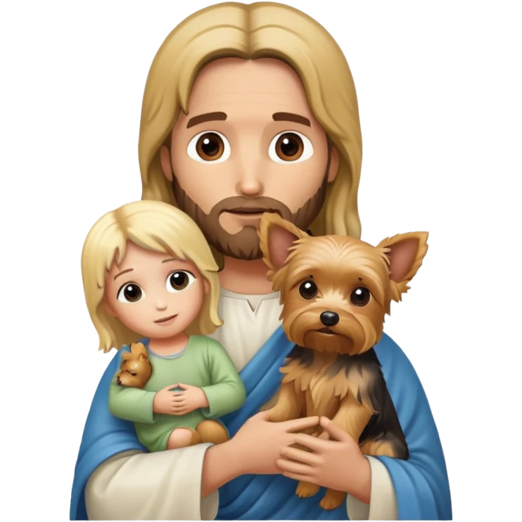 Jesus holding a cute blonde yorkie emoji