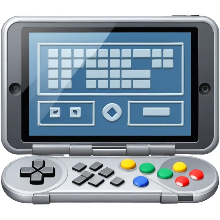 Professional icon for Game Design: a computer screen with a game interface, 3D models, pixel art, wireframe, and design tools like a grid and stylus. Gamepad. The icon should represent the technical and creative aspects of game development. Transparent background. emoji