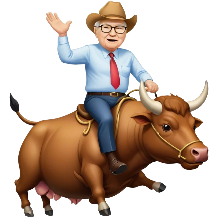 happy Warren Buffet riding bull emoji