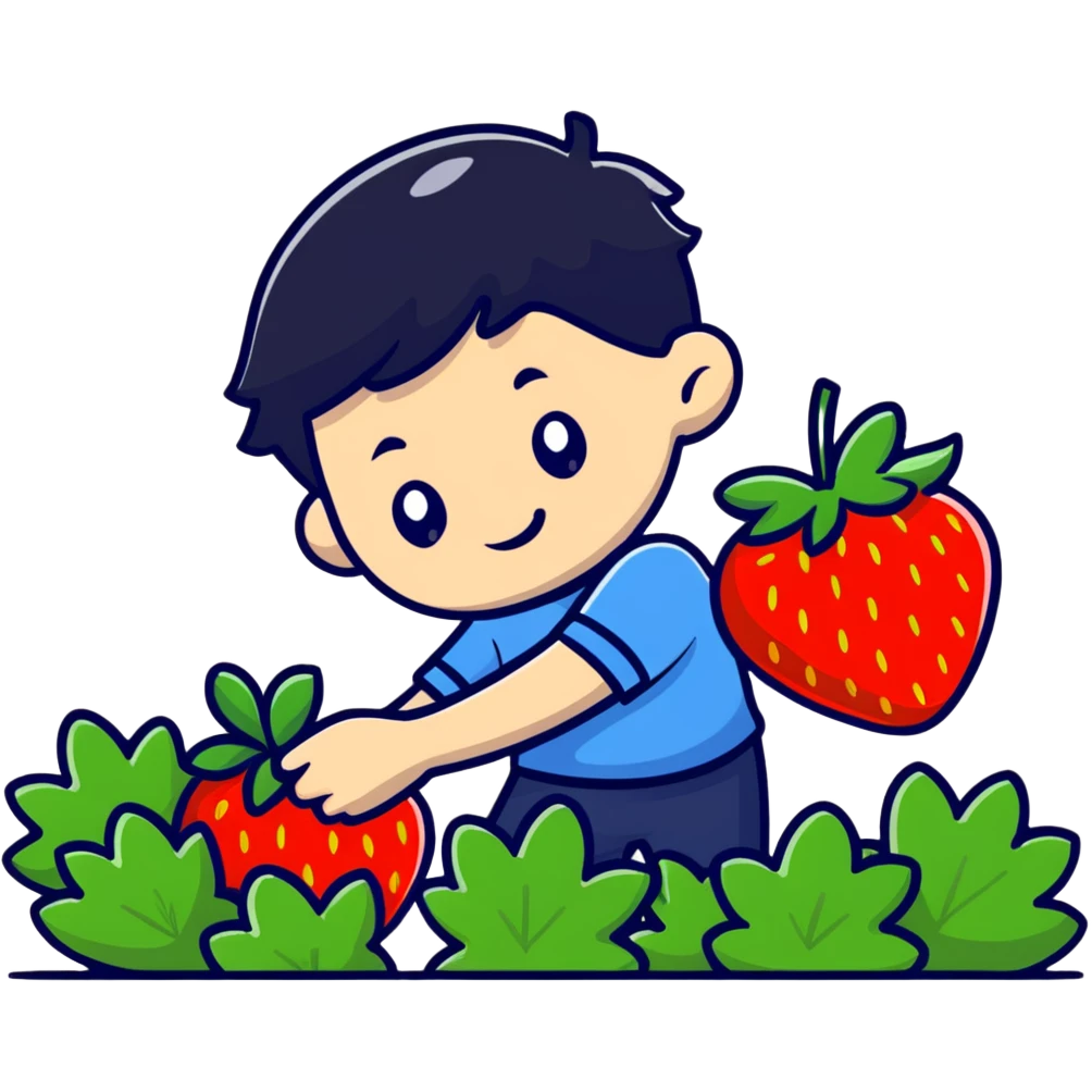 Boy picking strawberries  emoji