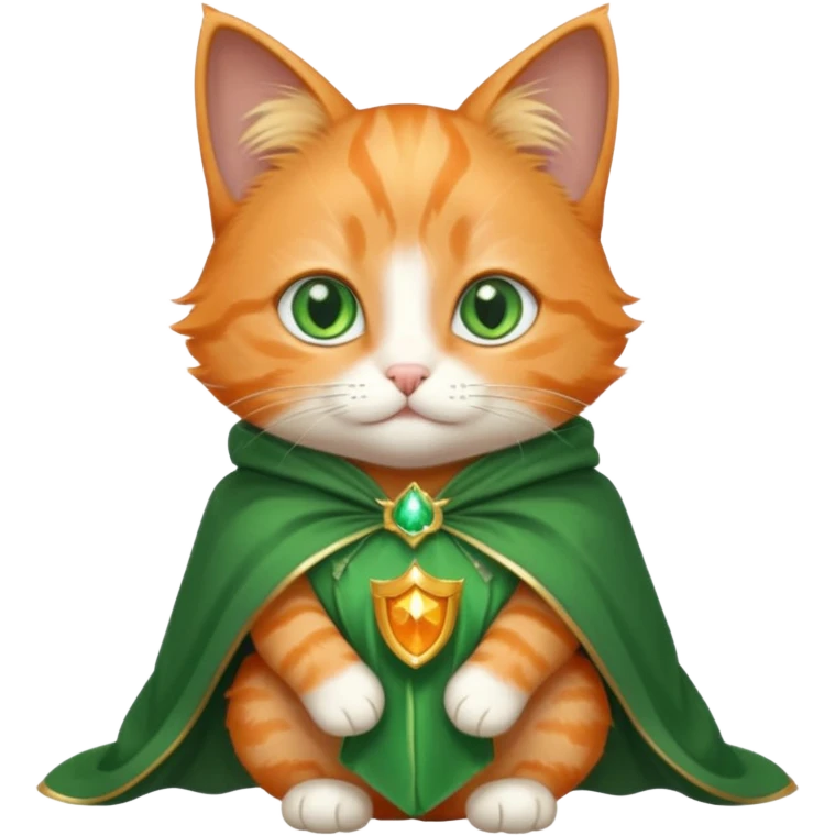 baby orange cat green eyes, in magic silver cloak emoji
