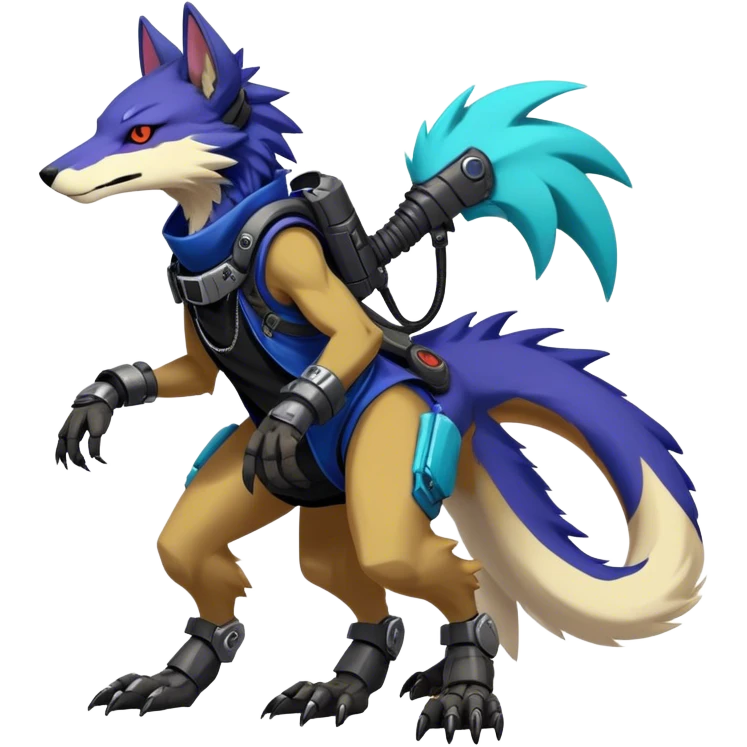 Epic Edgy Cute Colorful Modern Anthro Vernid-Protogen-Sergal-fursona-creature-animal full body emoji