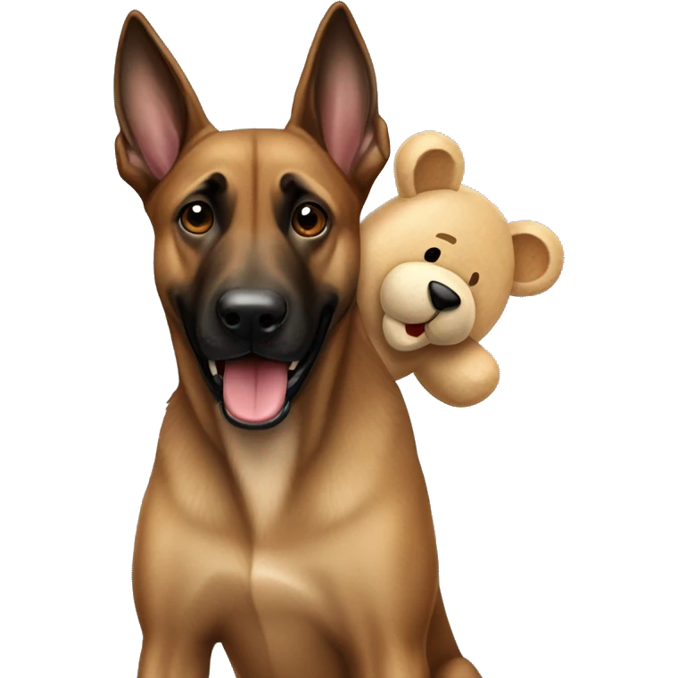 Belgian malinois carrying a teddy bear emoji