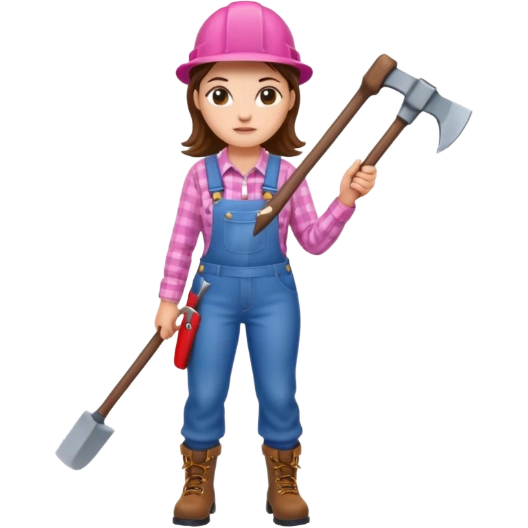 lumberjack woman holding axe pink checked shirt and overall emoji