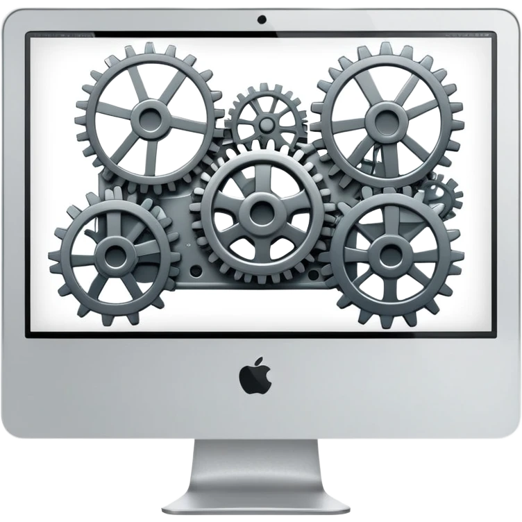 iMac computer with gears on the screen emoji