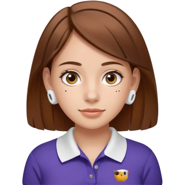 Girl with brown hair with airpods wearing a wegmans grocery store polo emoji