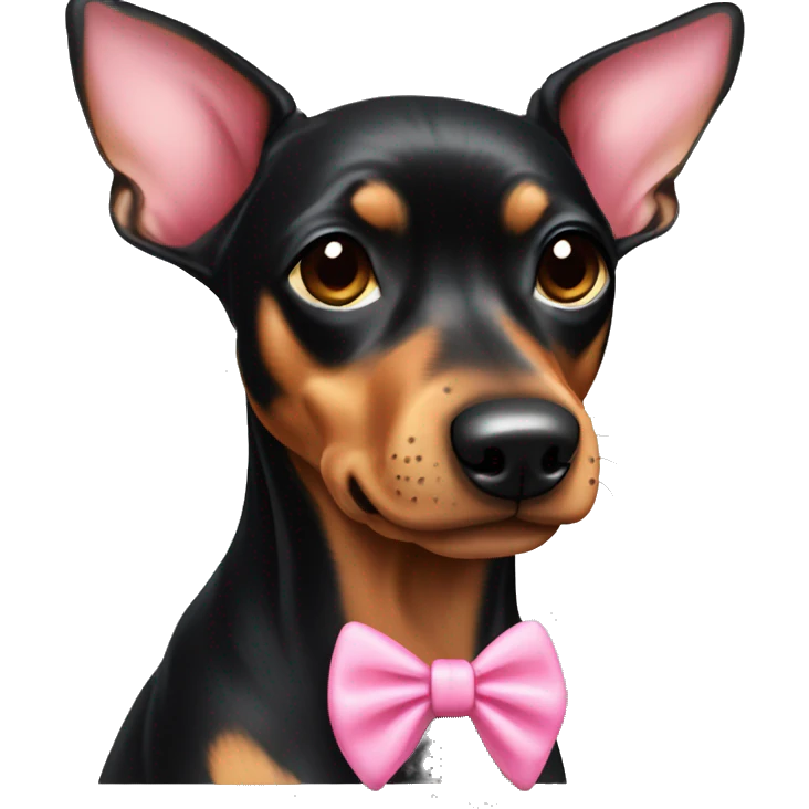 black tan pinscher big ears pink bow emoji