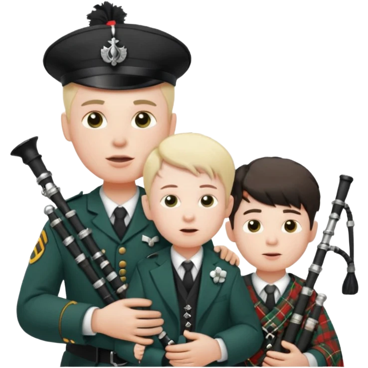 Make a emoji of a person wearing a oxygen tube or a ear plant have a little kid right next to him and a bagpiper￼ emoji