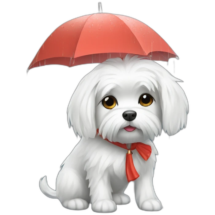 Maltese dog with umbrella under rain emoji