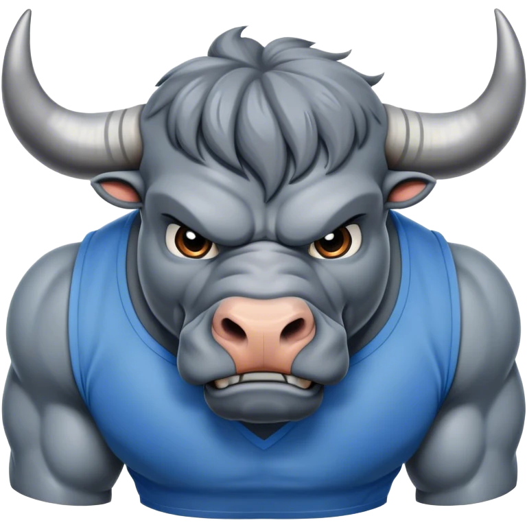 Toro que se vea agresivo a representar a una empresa que funde metales que lleve puesto una camiseta  azul y ploma emoji