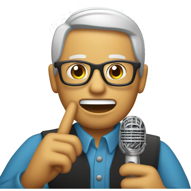 señor cantando  con un microfono y su celular emoji