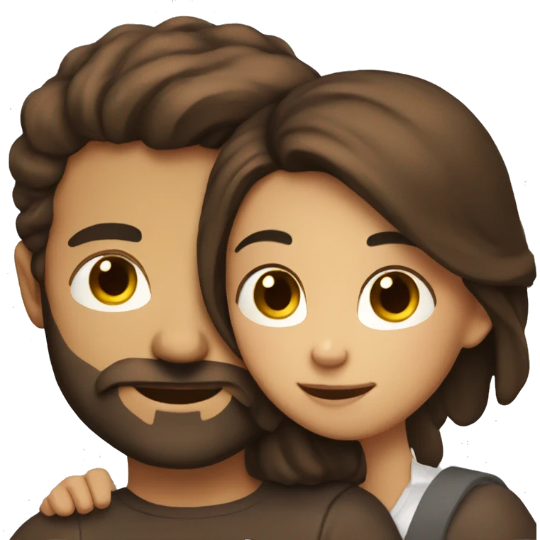 man with brown beard hugging girl with dark brown hair emoji