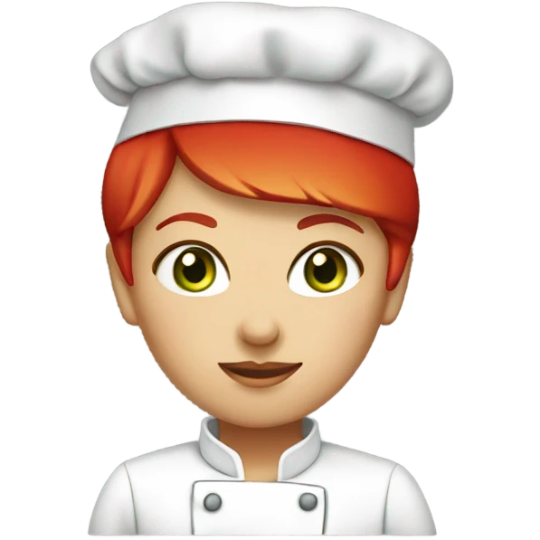 green eyed  red short haired female chef wit hat emoji